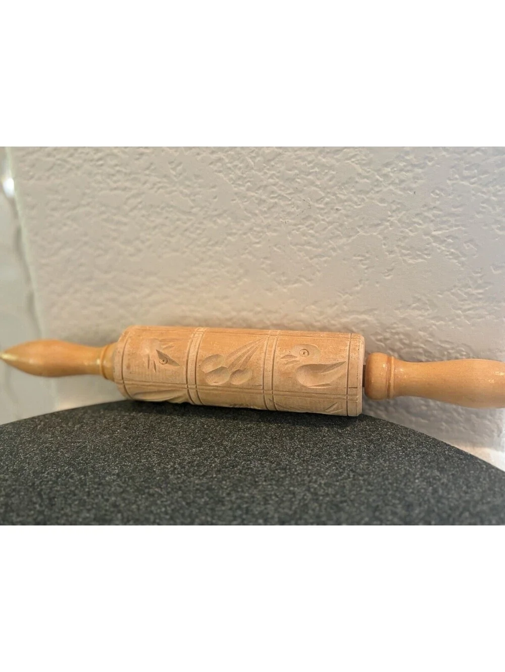 Vintage W. Germany carved wood cookie shortbread springerle rolling pin mold